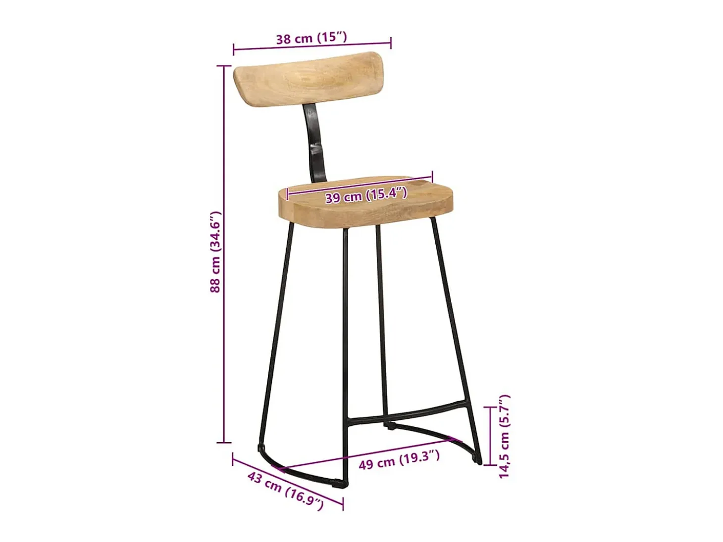Bancos de bar 2 pcs 49x43x88 cm madeira de mangueira maciça