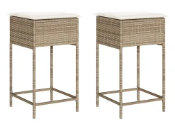 Bancos de bar com almofadões para jardim 2 pcs vime PE bege PT972174