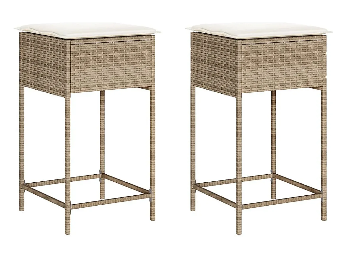 Bancos de bar com almofadões para jardim 2 pcs vime PE bege PT972174
