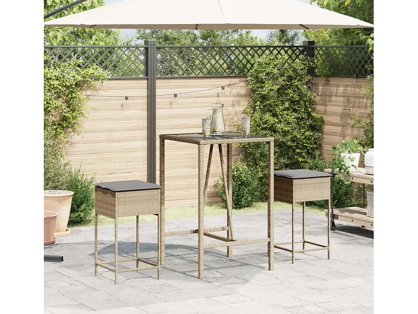 Bancos de bar com almofadões para jardim 2 pcs vime PE bege PT411954