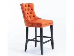 Bancos de bar estofados, conjunto de 2 Com rebites decorativos e pés em madeira Acabamento cromado com rebites Revestimento em veludo, laranja