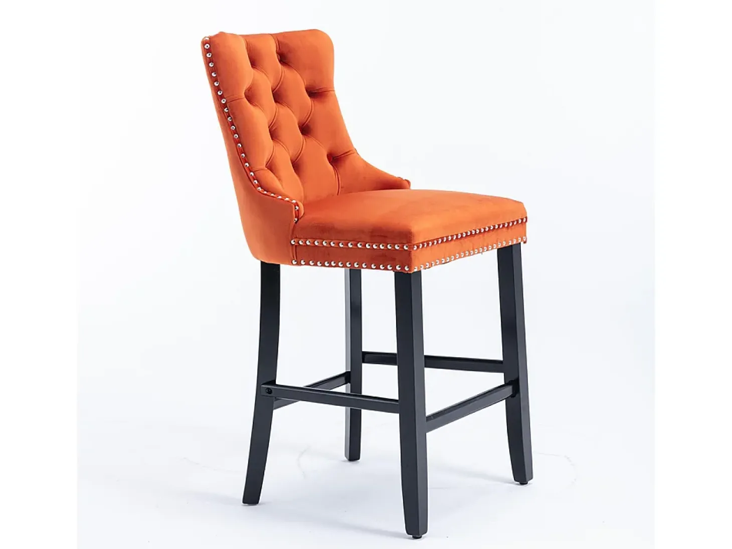 Bancos de bar estofados, conjunto de 2 Com rebites decorativos e pés em madeira Acabamento cromado com rebites Revestimento em veludo, laranja