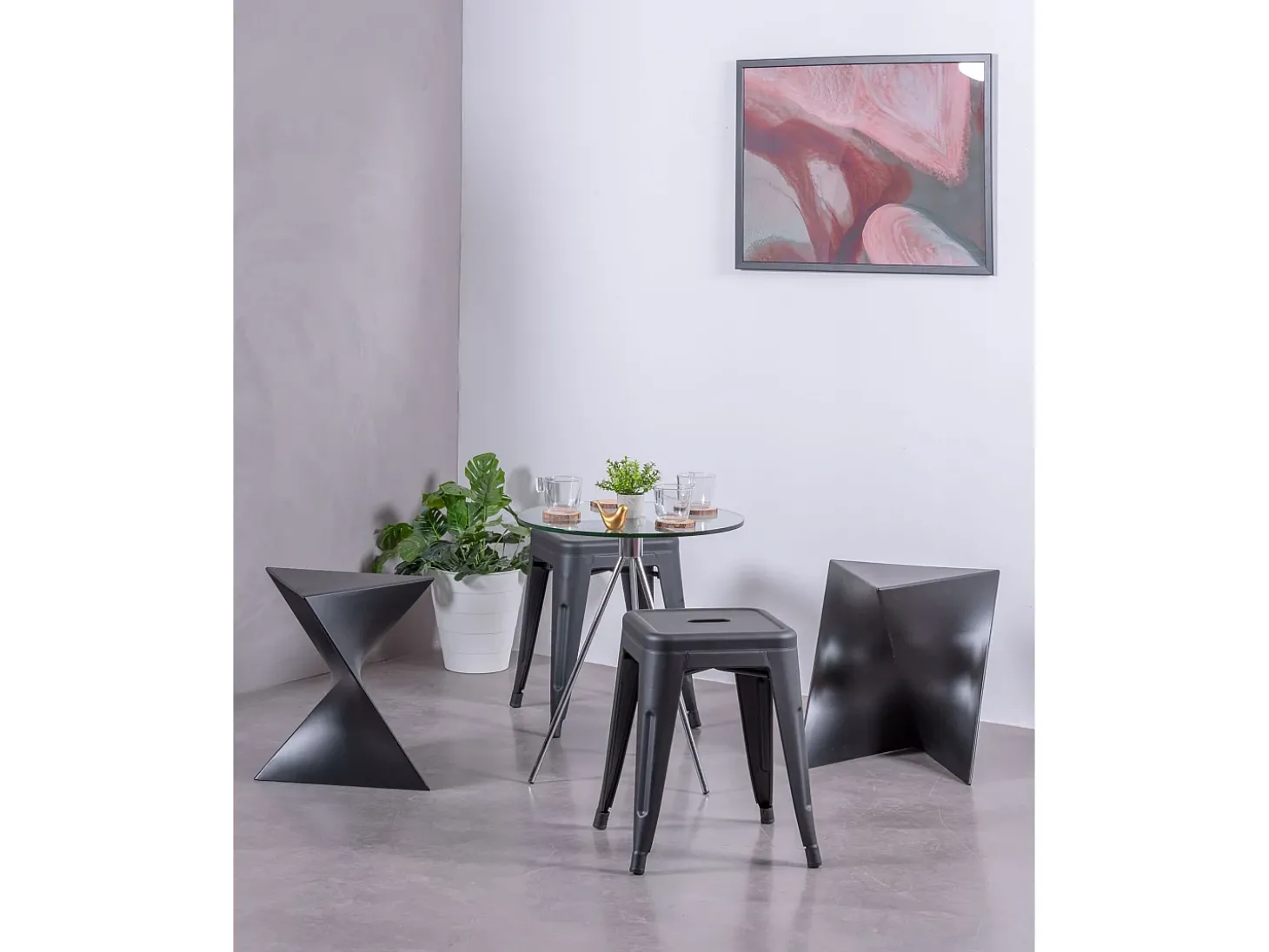 Banqueta baixa em aço industrial (45cm) - Bistro - Preto