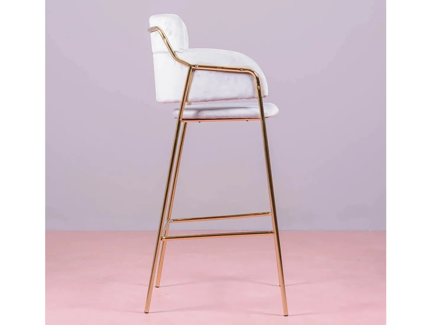 Banqueta de design estofada em veludo e pernas douradas - Cruiser - Cinza