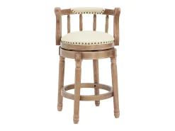 Banqueta giratória de bar - Assento em pele branca - Cor madeira 54,8x54,8x66cm