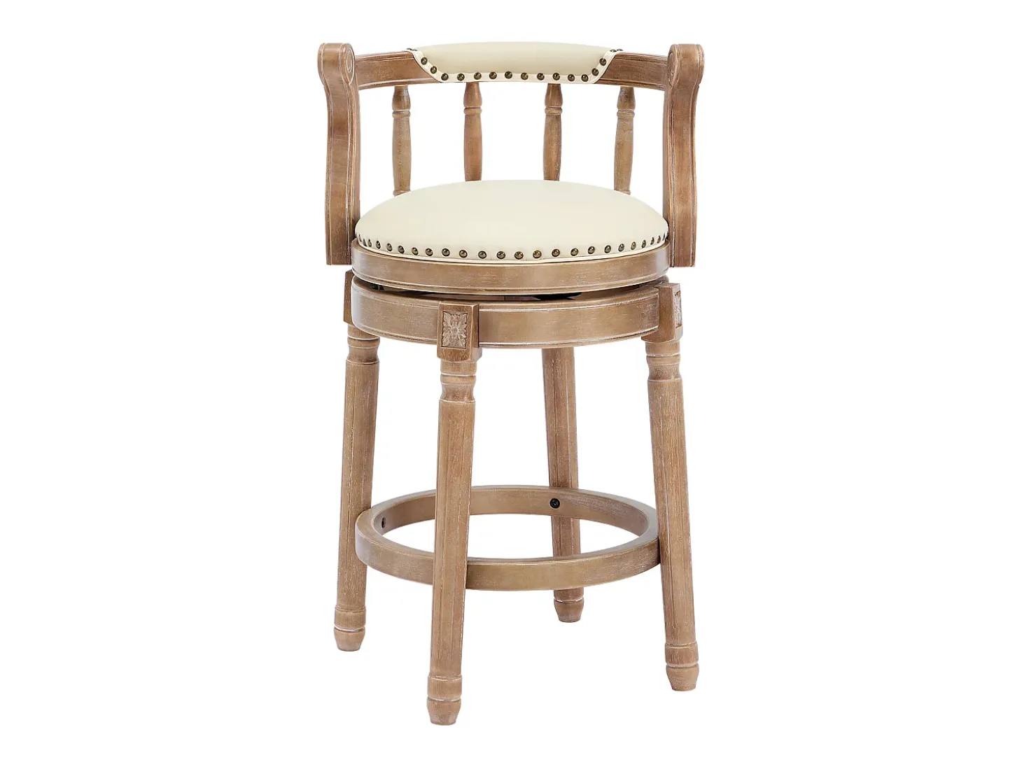 Banqueta giratória de bar - Assento em pele branca - Cor madeira 54,8x54,8x66cm