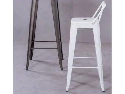 Banqueta industrial de metal com encosto baixo (76cm) - Bistro - Branco
