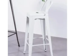 Banqueta industrial de metal com encosto baixo (76cm) - Bistro - Branco