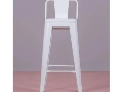 Banqueta industrial de metal com encosto baixo (76cm) - Bistro - Branco