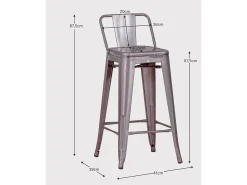 Banqueta industrial de metal com encosto baixo (66cm) - Bistro - Metal
