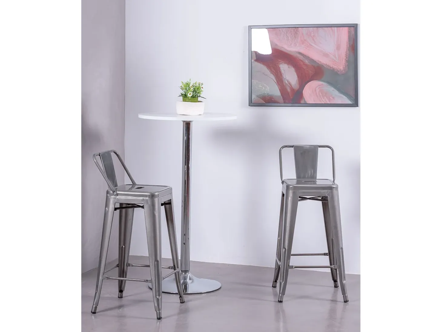 Banqueta industrial de metal com encosto baixo (66cm) - Bistro - Metal