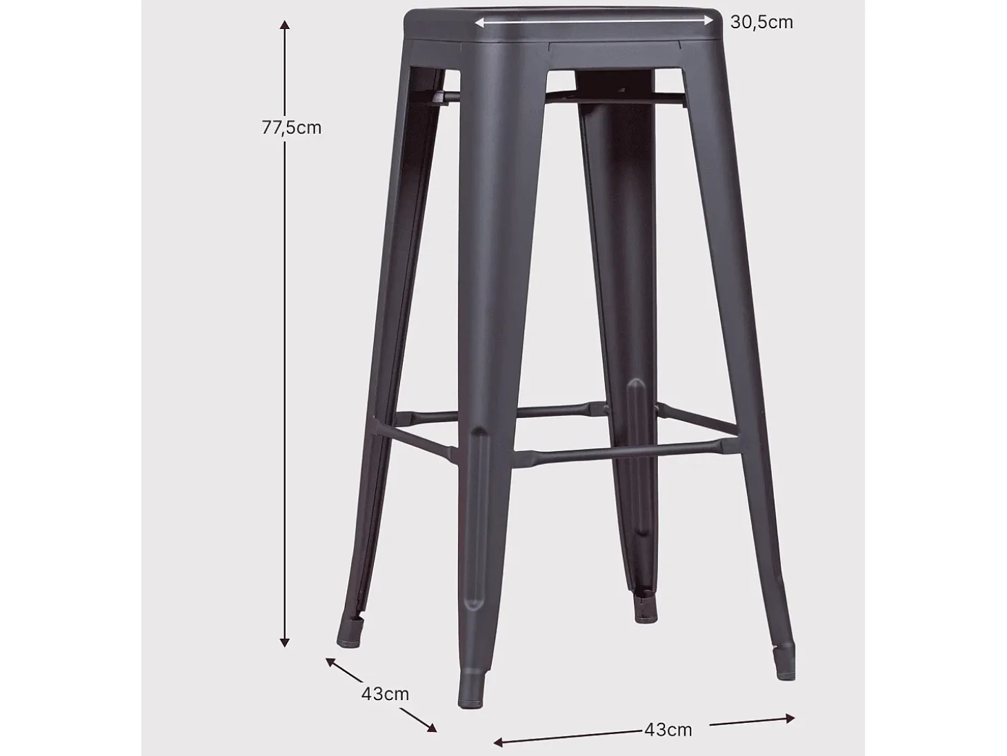 Banqueta industrial empilhável em aço metalizado (76cm) - Bistro - Metal
