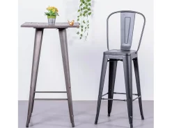 Banqueta metálica em aço lacado com encosto alto (76cm) - Bistro - Preto