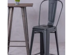 Banqueta metálica em aço lacado com encosto alto (76cm) - Bistro - Preto