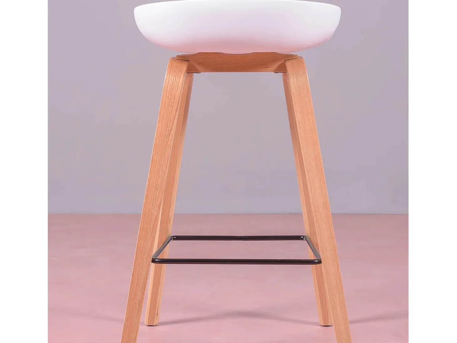 Banqueta nórdica com pernas em faia (63cm) - Daxer - Branco
