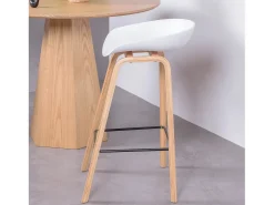 Banqueta nórdica com pernas em faia (63cm) - Daxer - Branco