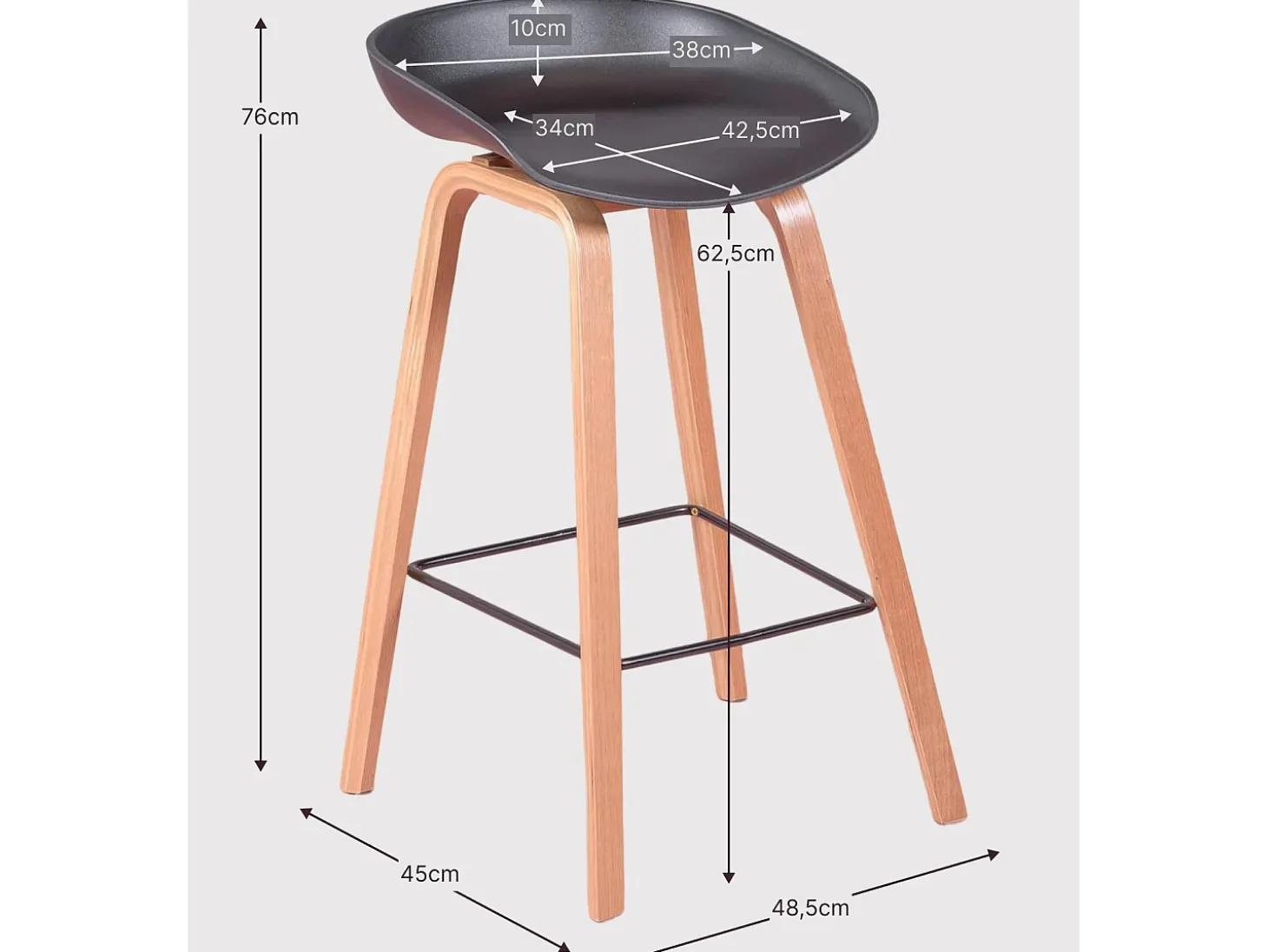 Banqueta nórdica com pernas em faia (63cm) - Daxer - Cinza claro