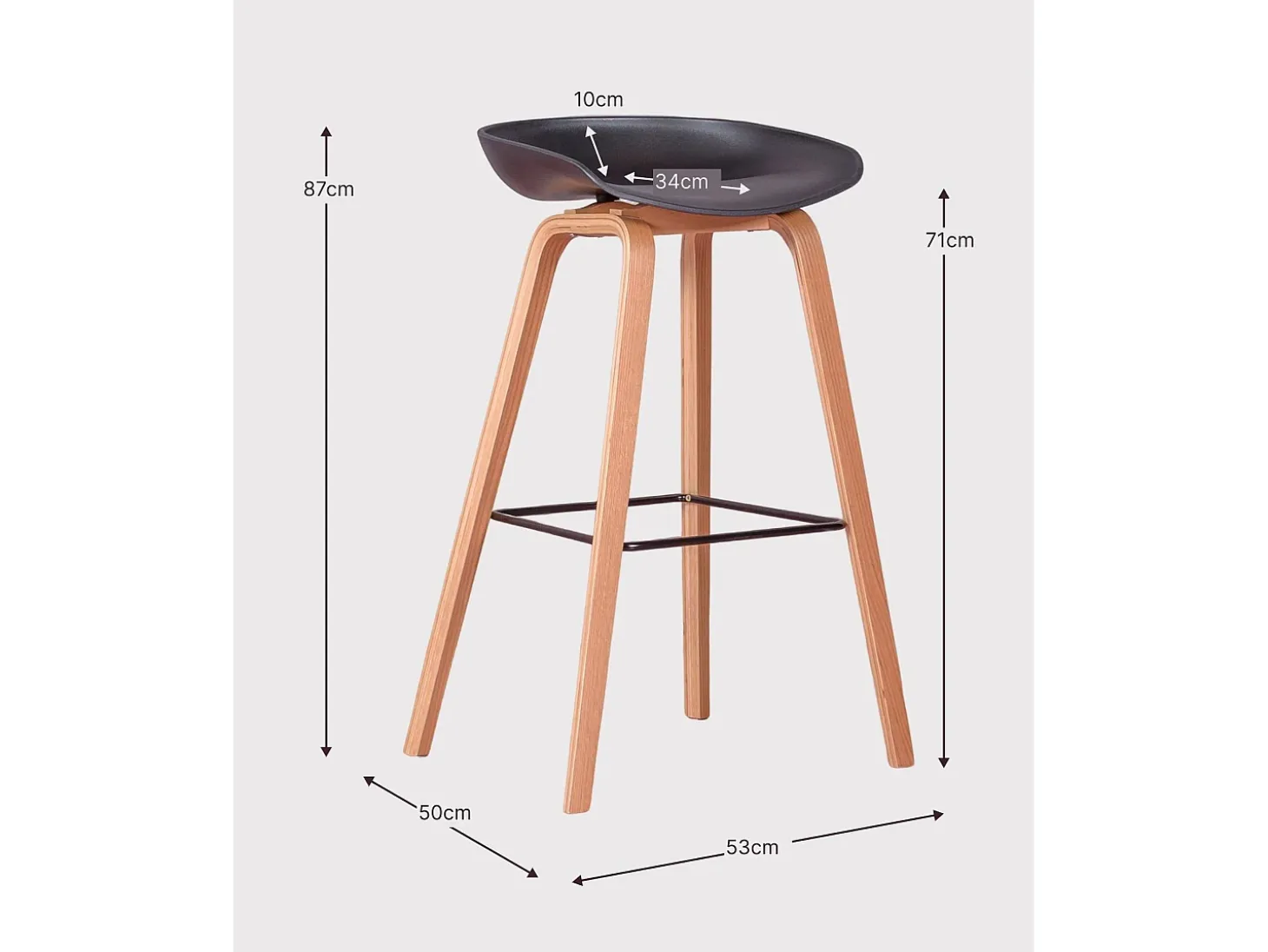 Banqueta nórdica com pés em madeira de faia (75cm) - Daxer - Branco