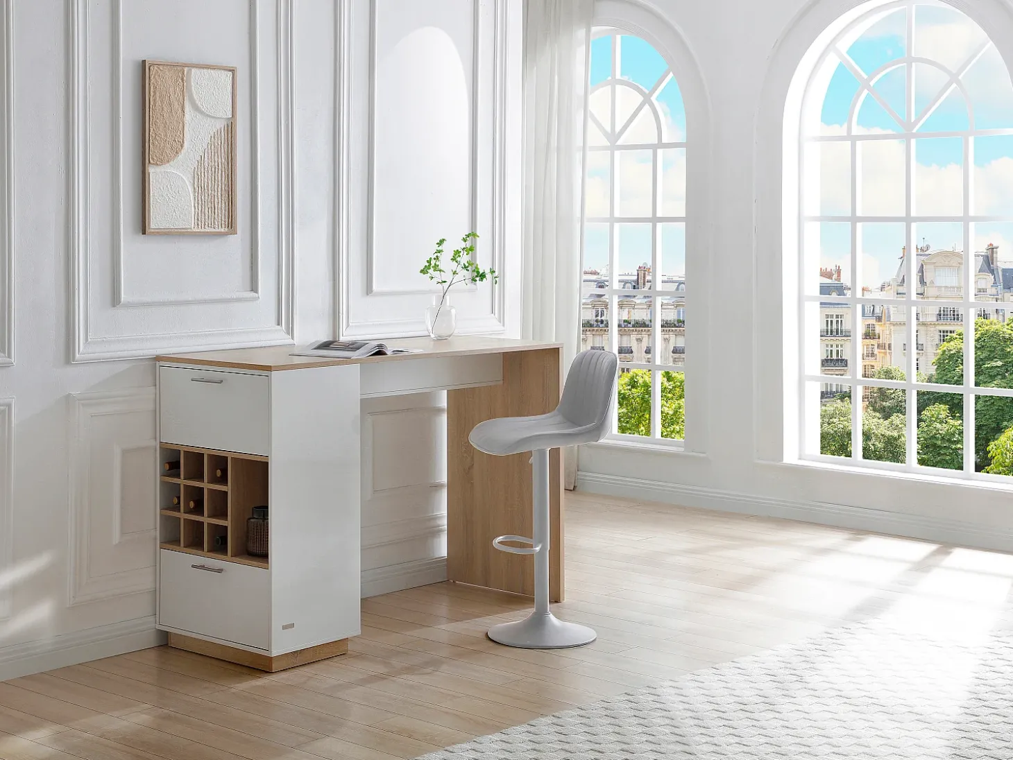 Bar com espaço para armazenamento - Branco e natural - ANOSKI