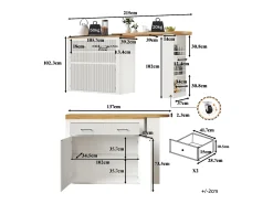 Bar extensível com 2 gavetas e 2 portas - Tampo extensível com rodízios - Branco e madeira