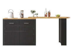 Bar extensível com 2 gavetas e 2 portas - Tampo extensível com rodízios - Preto e madeira
