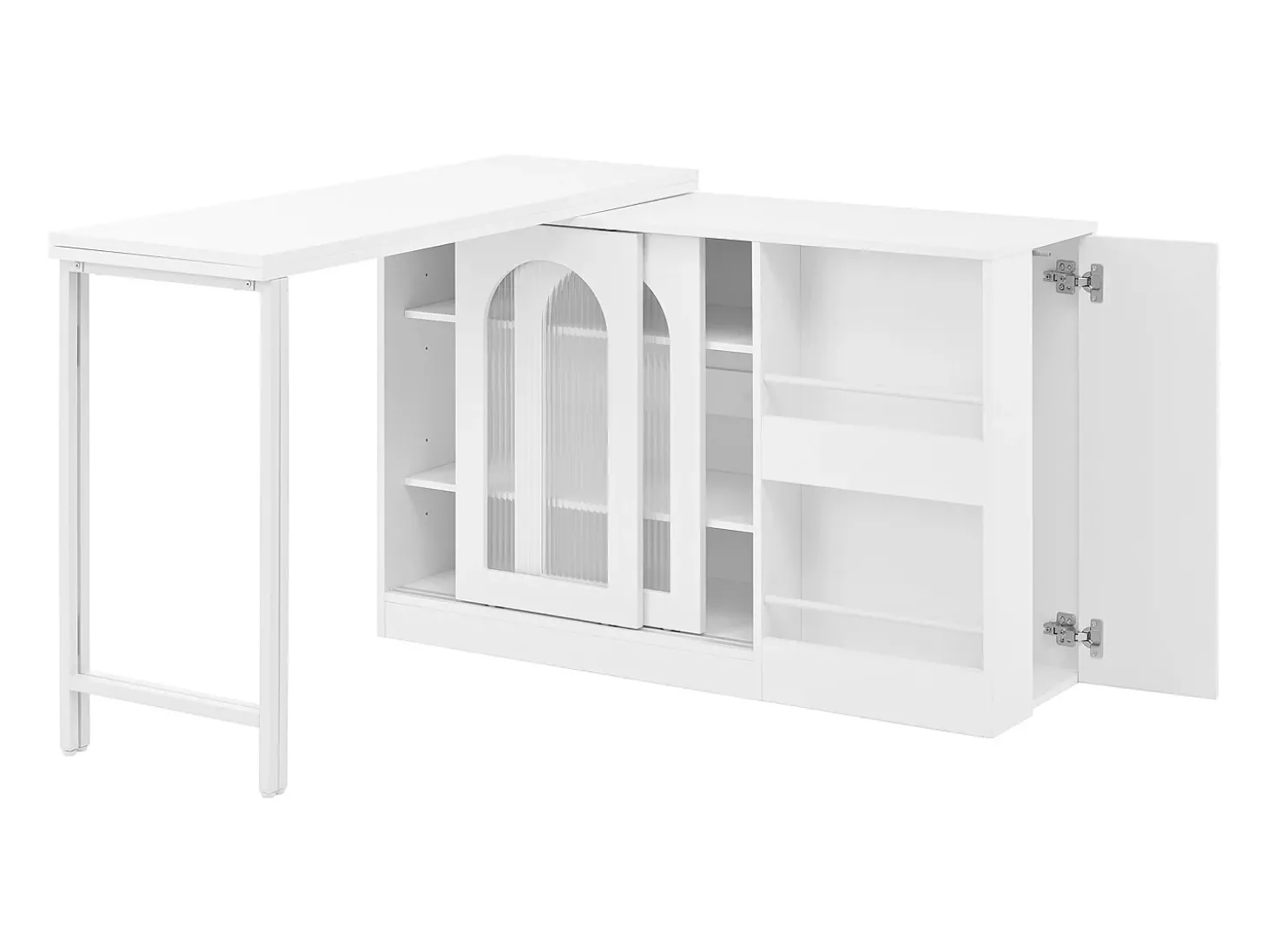 Bar giratório com 2 portas de vidro - Tampo reversível - Branco
