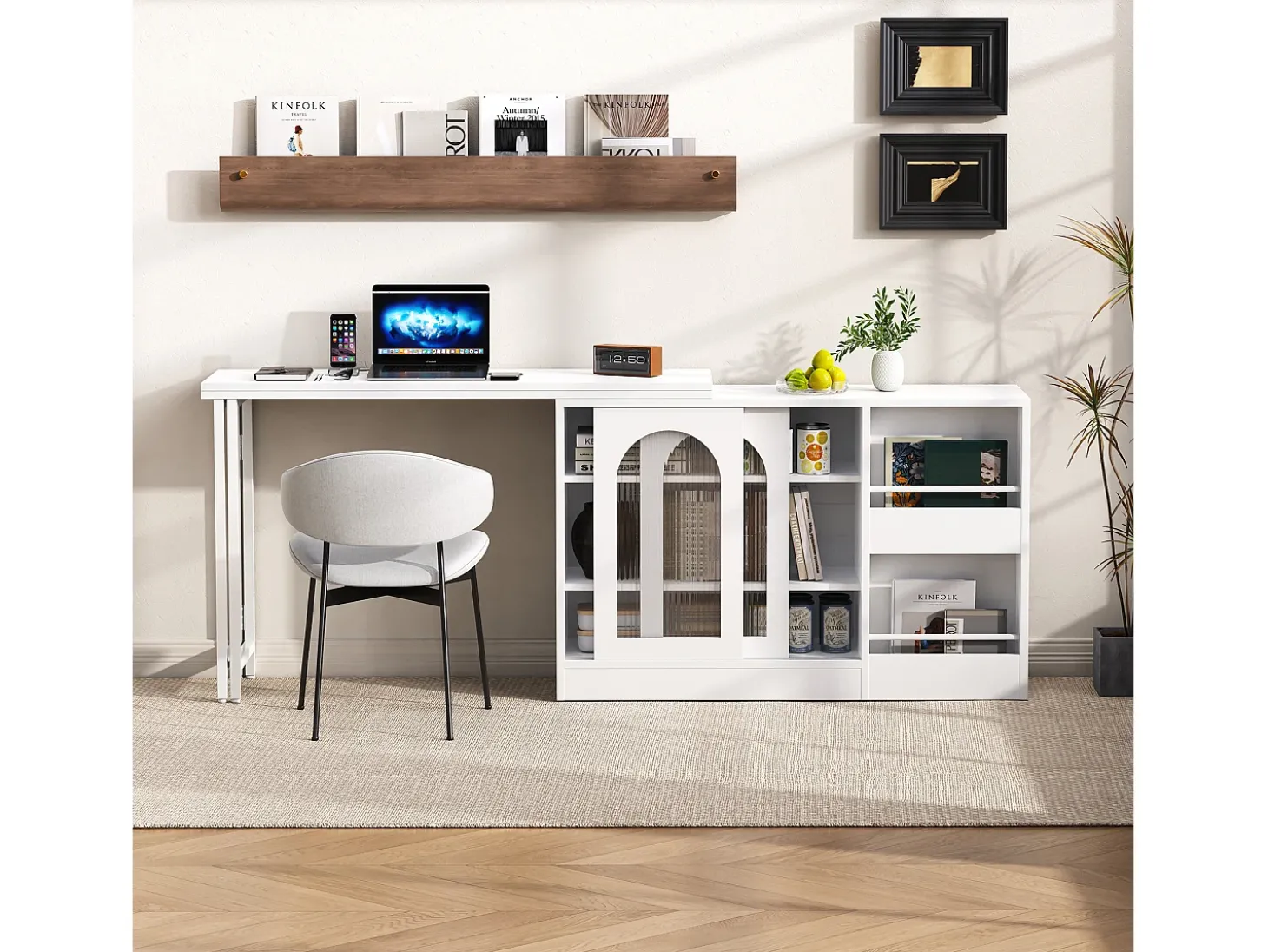 Bar giratório com 2 portas de vidro - Tampo reversível - Branco