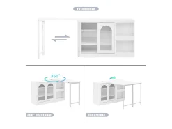 Bar giratório com 2 portas de vidro - Tampo reversível - Branco