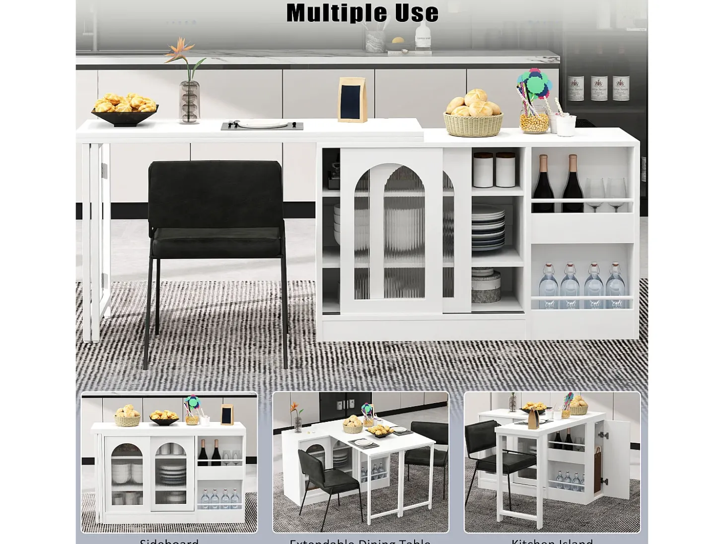 Bar giratório com 2 portas de vidro - Tampo reversível - Branco