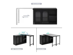 Bar giratório com 2 portas de vidro - Tampo reversível - Preto