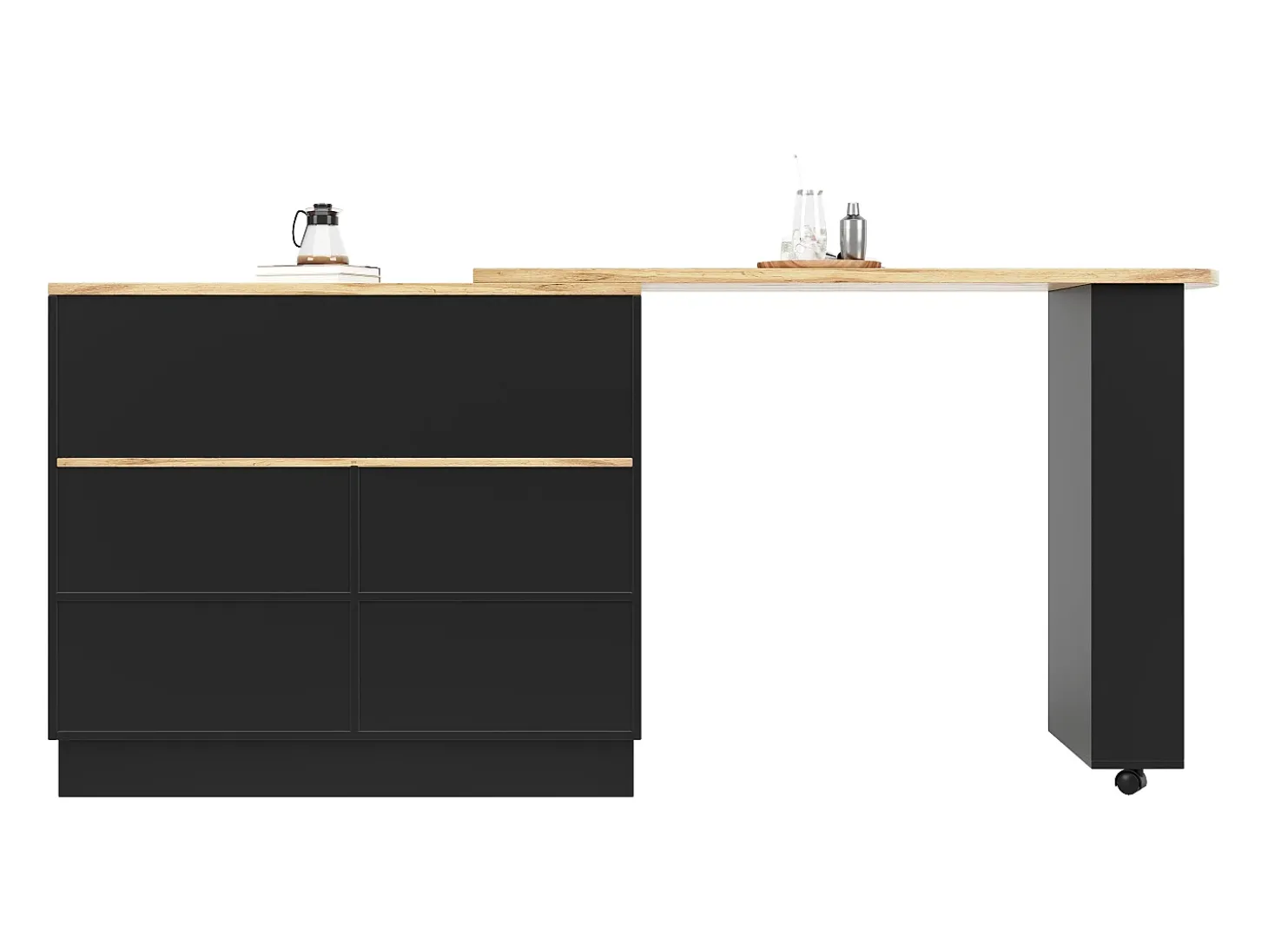 Bar giratório com espaço de arrumação - Madeira MDF e vidro - Preto e bege claro