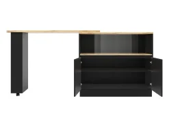 Bar giratório com espaço de arrumação - Madeira MDF e vidro - Preto e bege claro