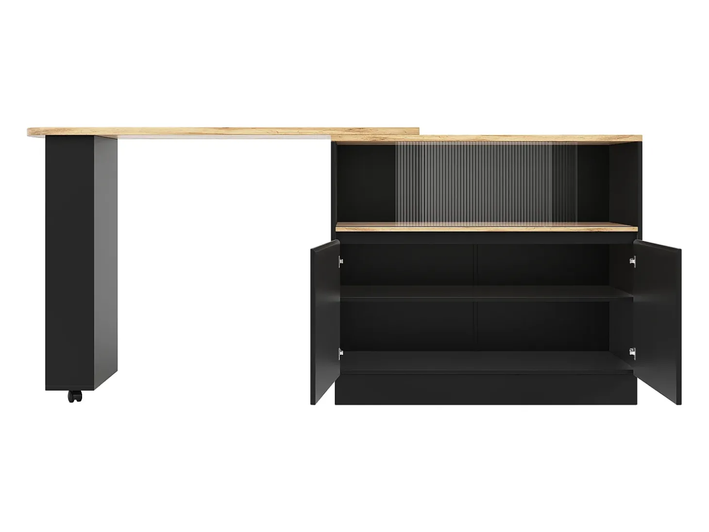Bar giratório com espaço de arrumação - Madeira MDF e vidro - Preto e bege claro
