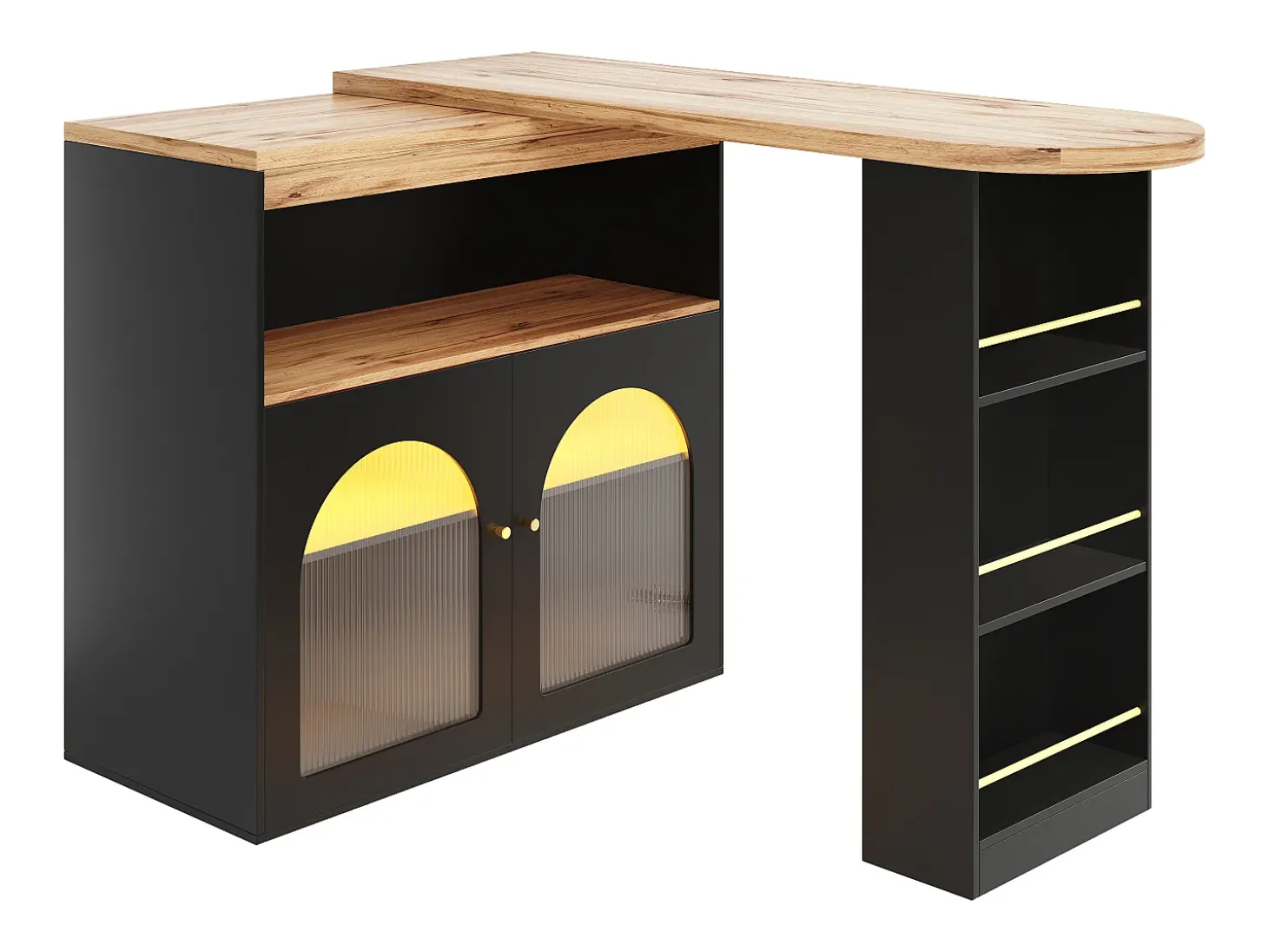 Bar giratório com iluminação LED e 2 portas de vidro - Preto e bege claro