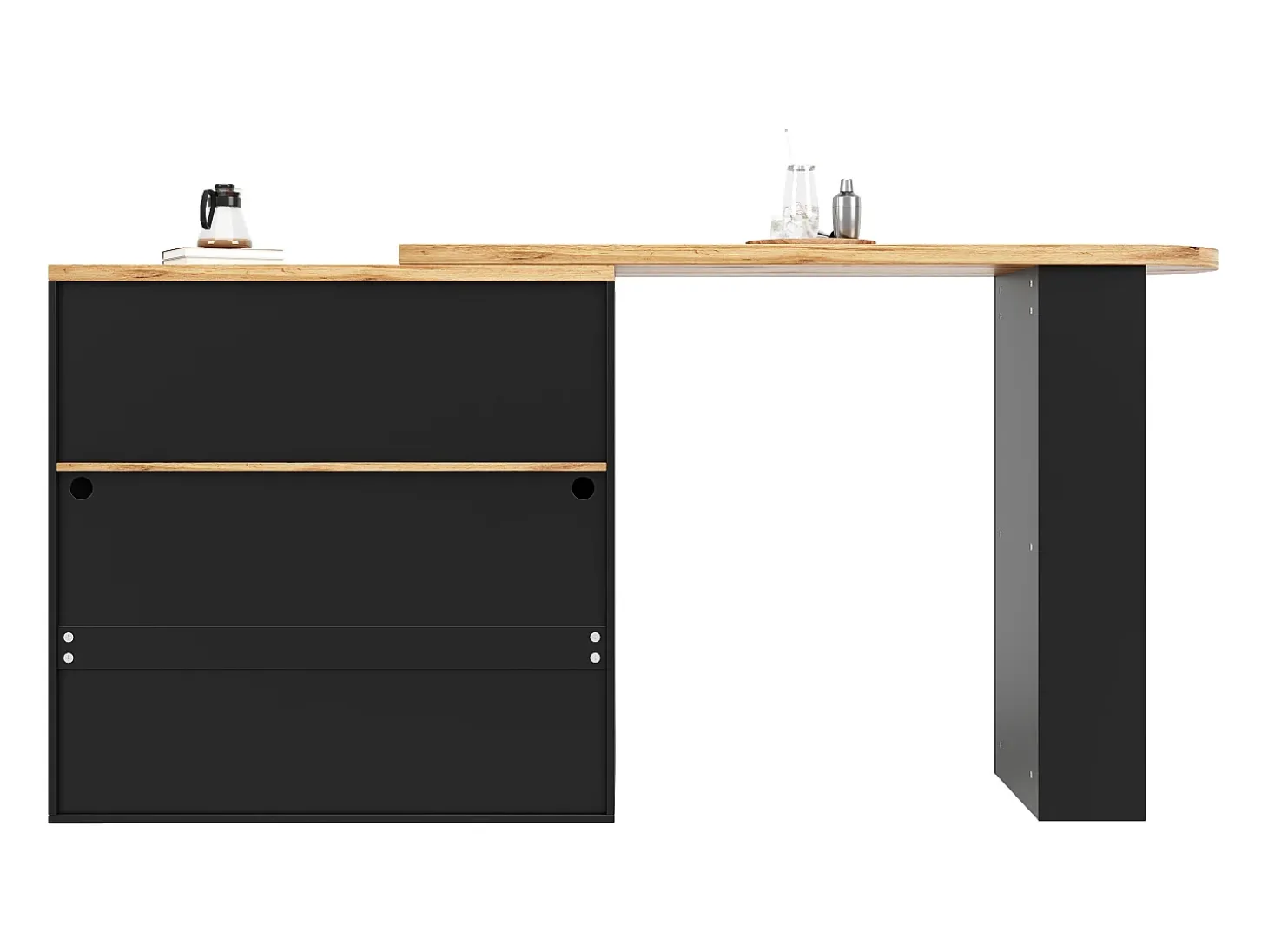 Bar giratório com iluminação LED e 2 portas de vidro - Preto e bege claro