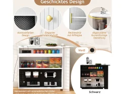 Bar/aparador extensível com dobradiças giratórias - 120 x 50 x 95,5 cm - com porta + prateleiras + iluminação LED + 2 gavetas - MDF - branco