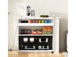 Bar/aparador extensível com dobradiças giratórias - 120 x 50 x 95,5 cm - com porta + prateleiras + iluminação LED + 2 gavetas - MDF - branco