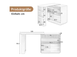 Bar/aparador extensível com dobradiças giratórias - 120 x 50 x 95,5 cm - com porta + prateleiras + iluminação LED + 2 gavetas - MDF - branco