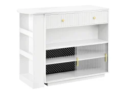 Bar/aparador extensível com dobradiças giratórias - 120 x 50 x 95,5 cm - com porta + prateleiras + iluminação LED + 2 gavetas - MDF - branco