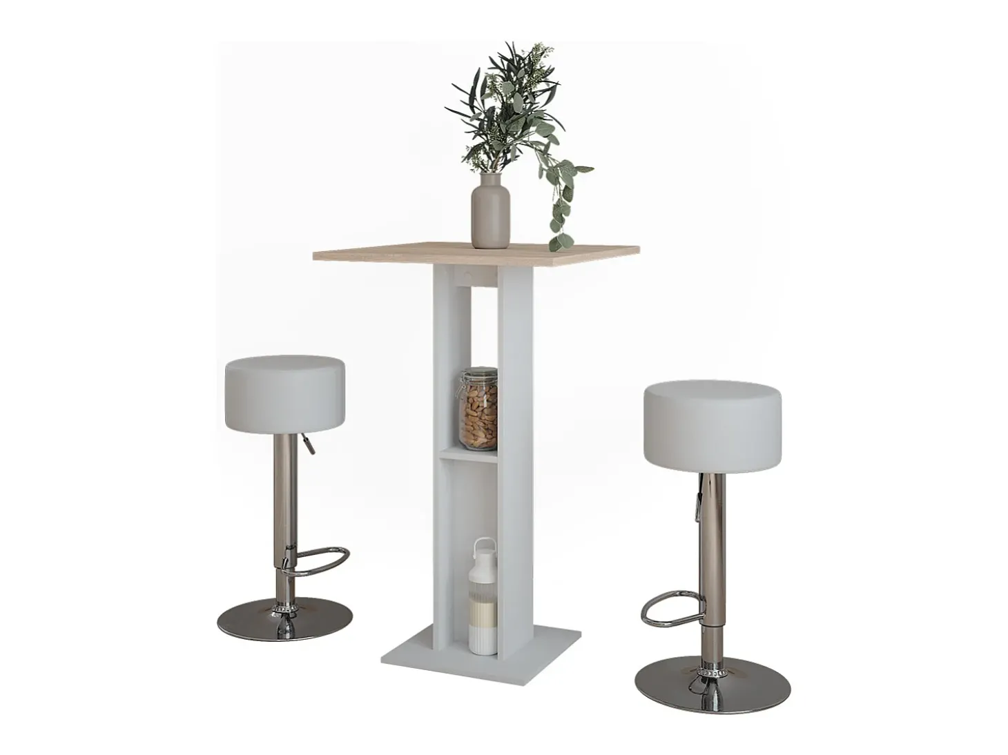 Bartisch-Set branco/sonoma 65x65x106 repose