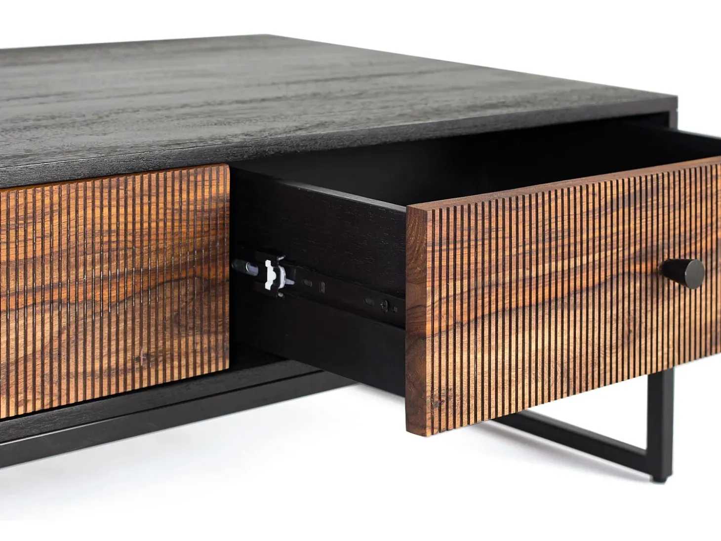Base de mesa madeira palissandre e manguier com metal