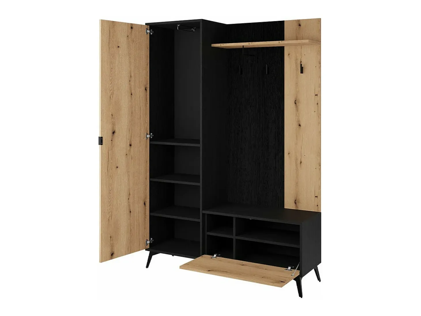 Bengaleiro AMBIHOME JESS - Preto/Carvalho, C134xP39xA197cm
