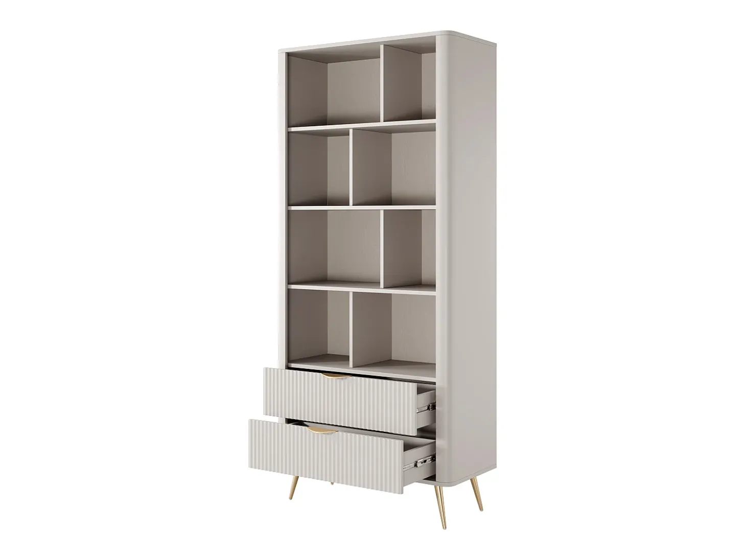 Biblioteca 2 gavetas e 8 nichos MDF bege e dourado - ELONARIA de Pascal Morabito