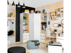 Biblioteca 3 gavetas Pop cinzento e branco 200cm