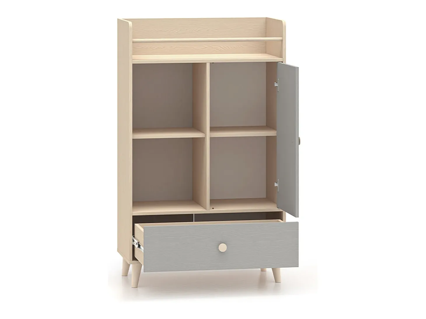 Biblioteca 1 porta 1 gaveta Alycia bege - cinzento - efeito madeira 132cm