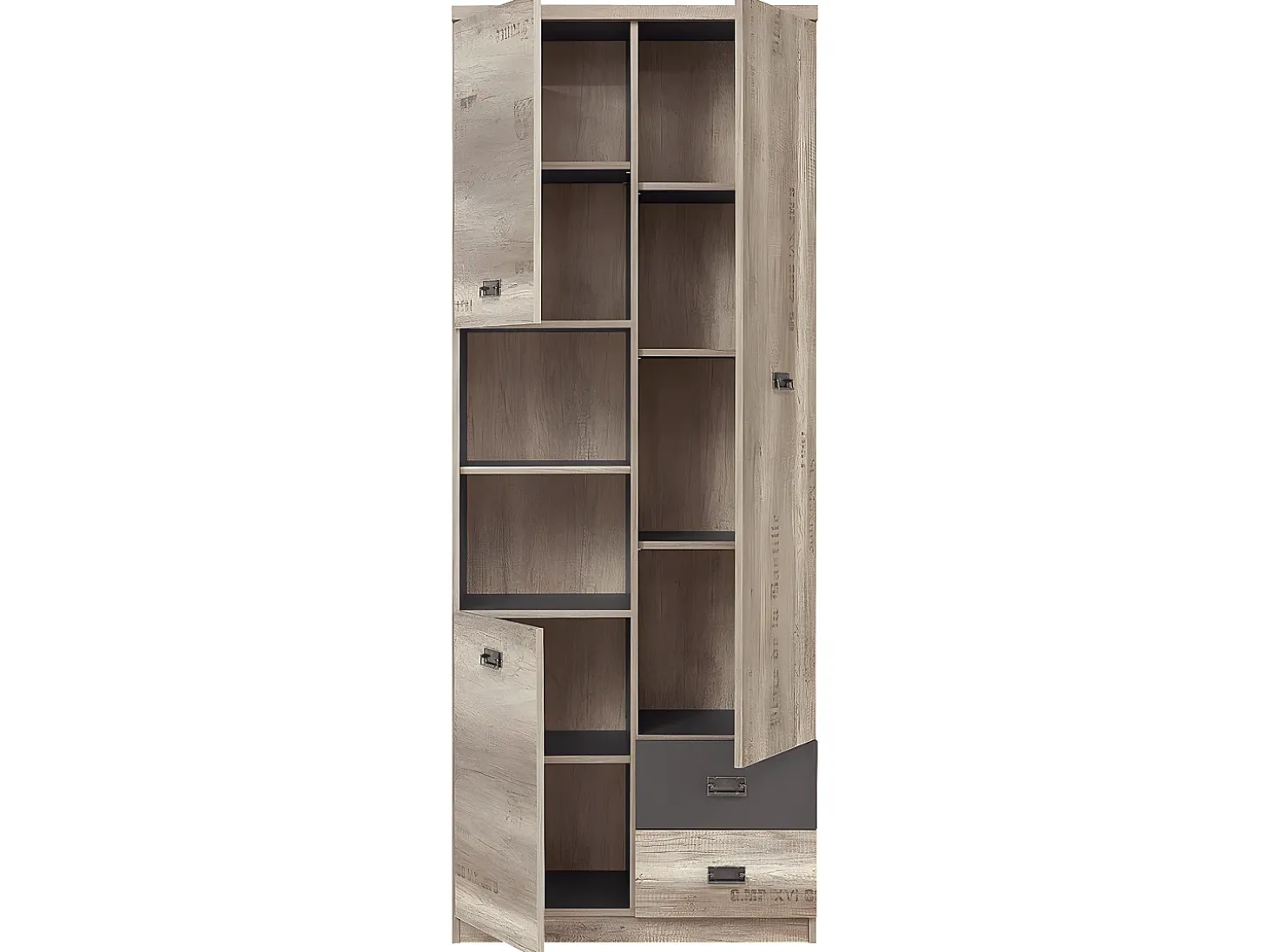 Biblioteca 3 portas 2 gavetas Abel madeira e cinzento 205cm