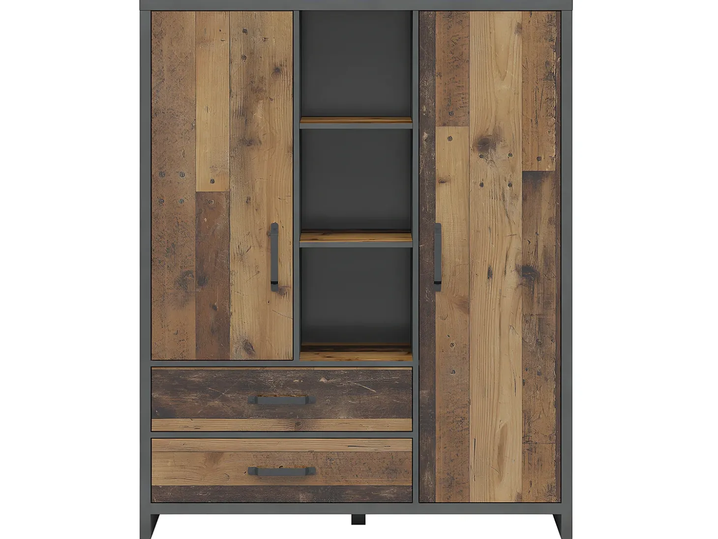 Biblioteca 2 portas 2 gavetas Paul madeira e cinzento 150cm