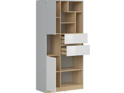 Biblioteca 2 portas 2 gavetas Pop cinzento e branco 164cm