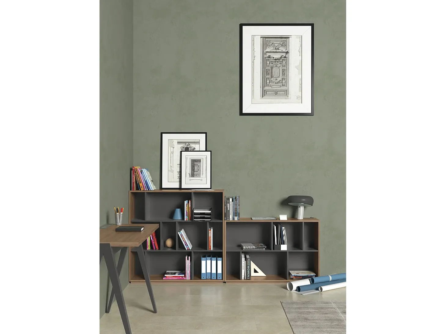 Biblioteca 2 prateleiras - A80cm x C119cm x P32cm nogueira e antracite - Nack