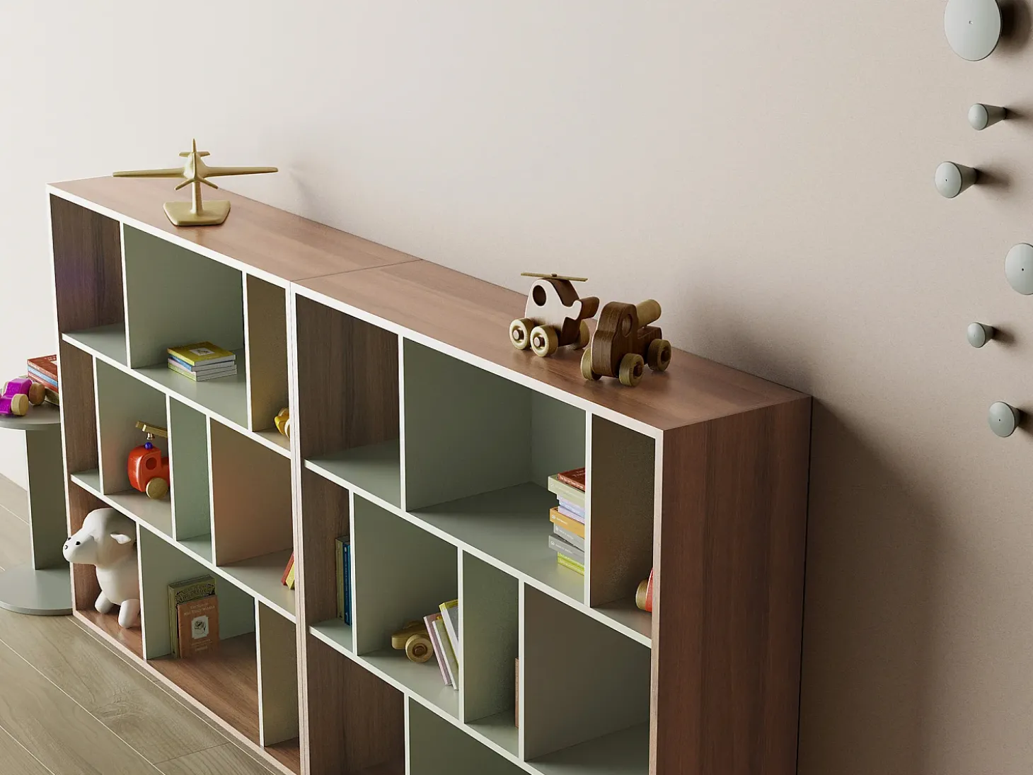 Biblioteca 3 prateleiras - A117cm x C119cm x P32cm nogueira e verde - Nack